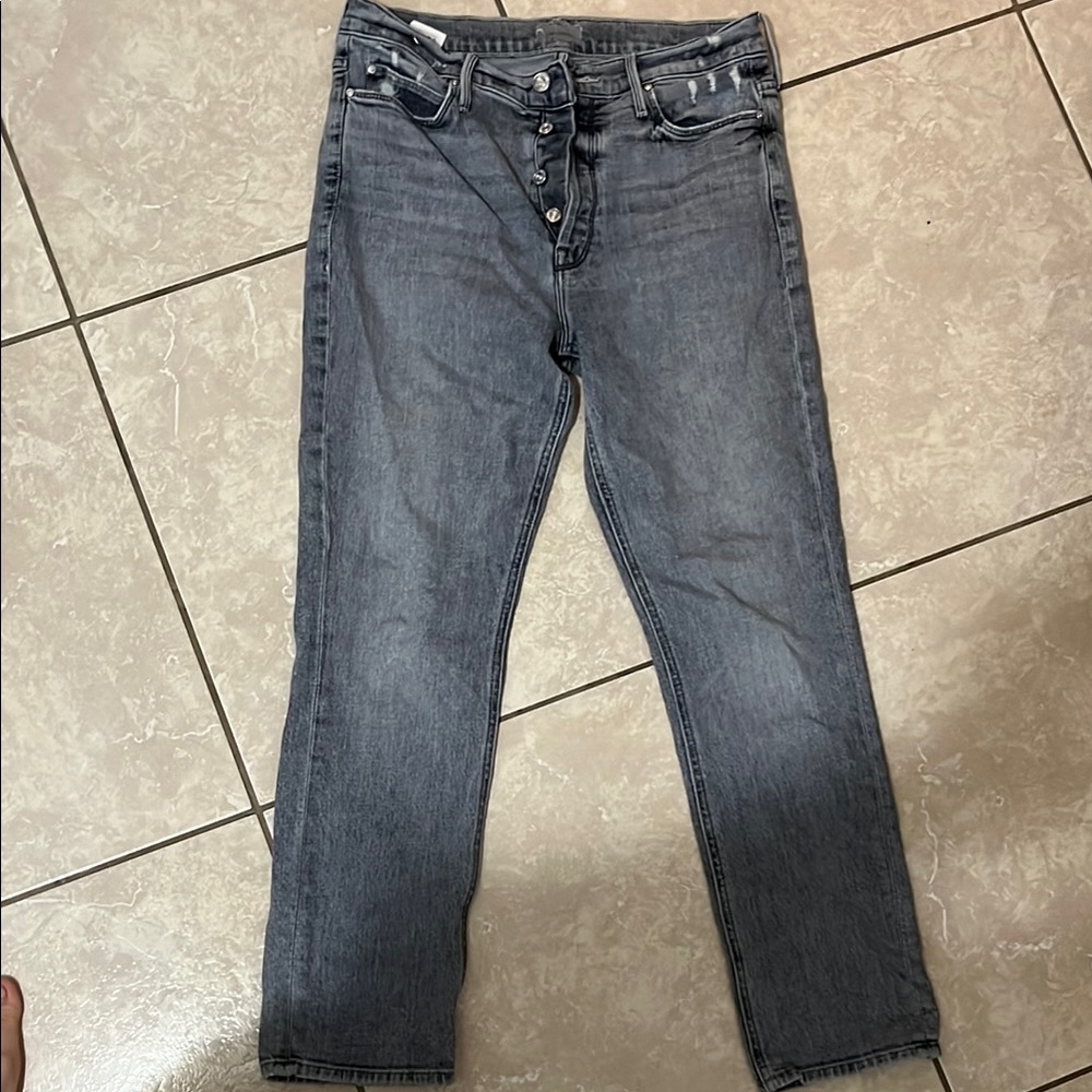 MOTHER Gray Straight-Leg Jeans with Exposed Button Fly